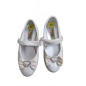 Rachel Shoes Girls' White Mary Jane with Heart Bow, Size 13